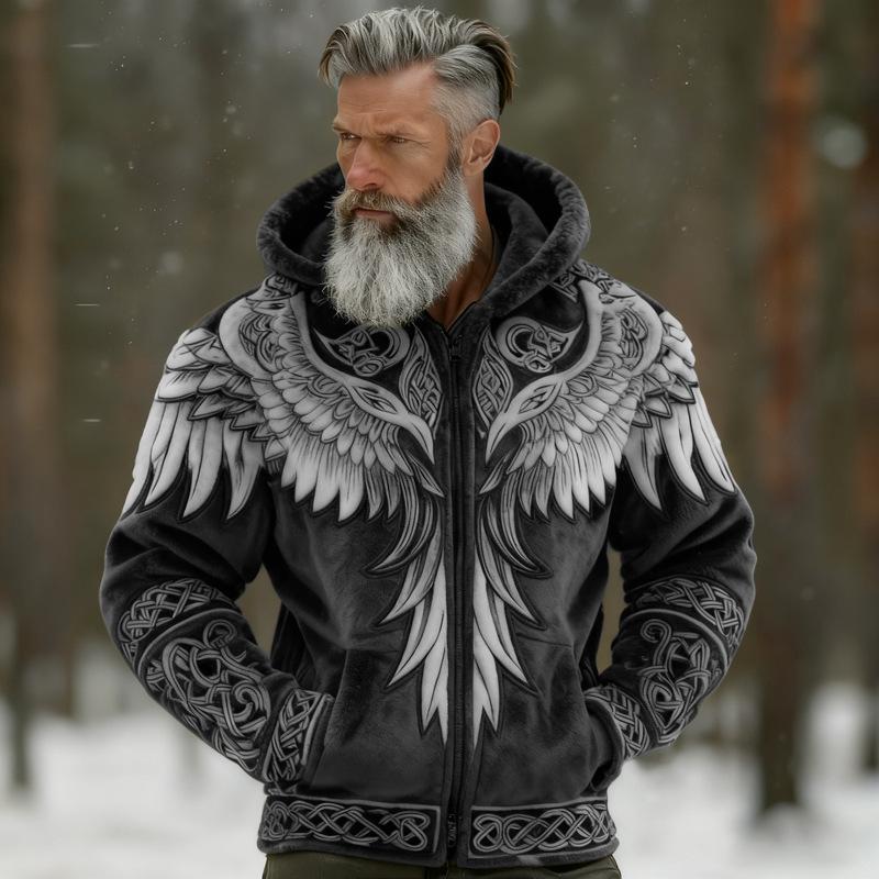 Men S Flannel Hooded Zip Up Sweatshirt 3d Print Winter Warm