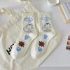 White Graffiti Socks For Women, Personality Fashion Mid-Leg Socks, Thin Cotton Socks, Trendy Cartoon College Style