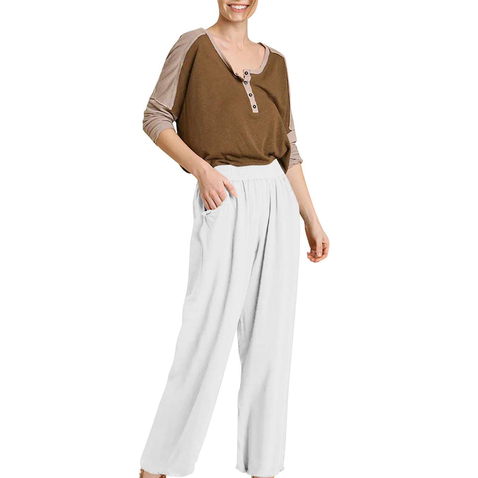 

Женские брюки для йоги. Удобные брюки на шнурке. Свободные прямые брюки с карманами. Однотонные спортивные штаны. Широкие штаны для бега. XL белый