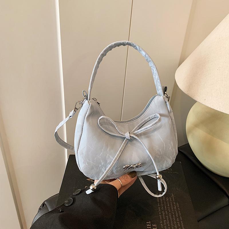 Solid Color 2025 Summer New Large-capacity Bow Dumpling Bag Fashionable Versatile Underarm Shoulder Bag Women's Handbag