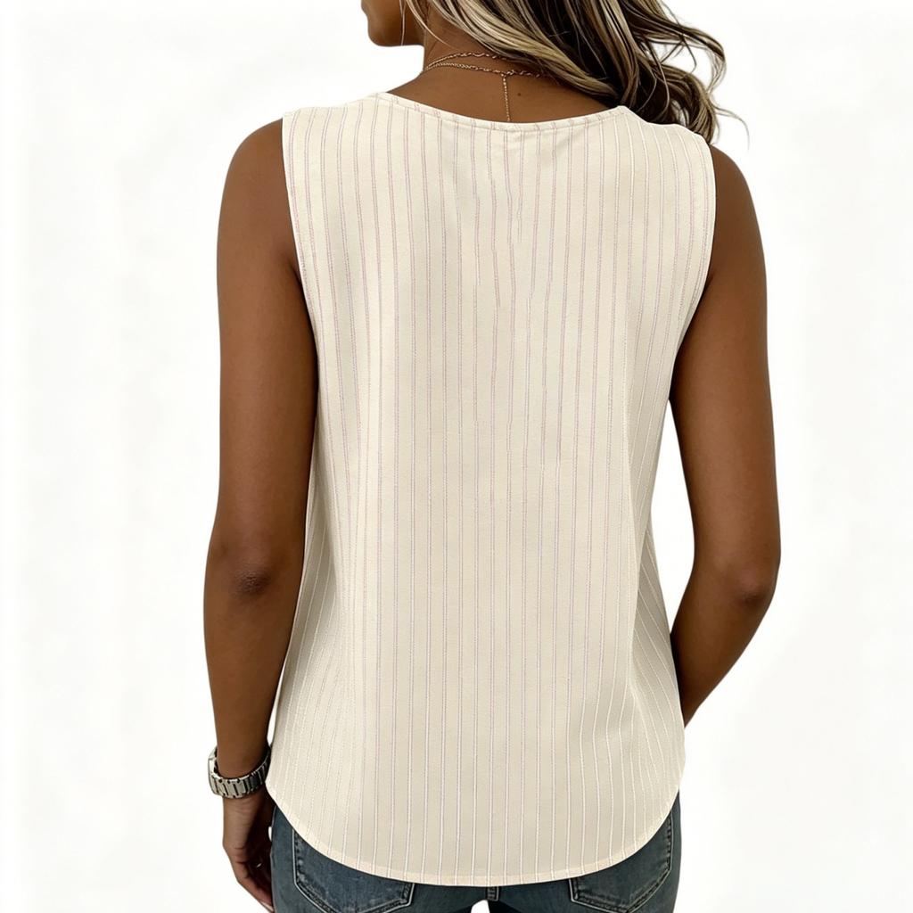Women Sleeveless Pullover Top Loose Fit V Neck Button Detail Casual Summer Blouse Lightweight Breathable Fabric Comfortable Fit