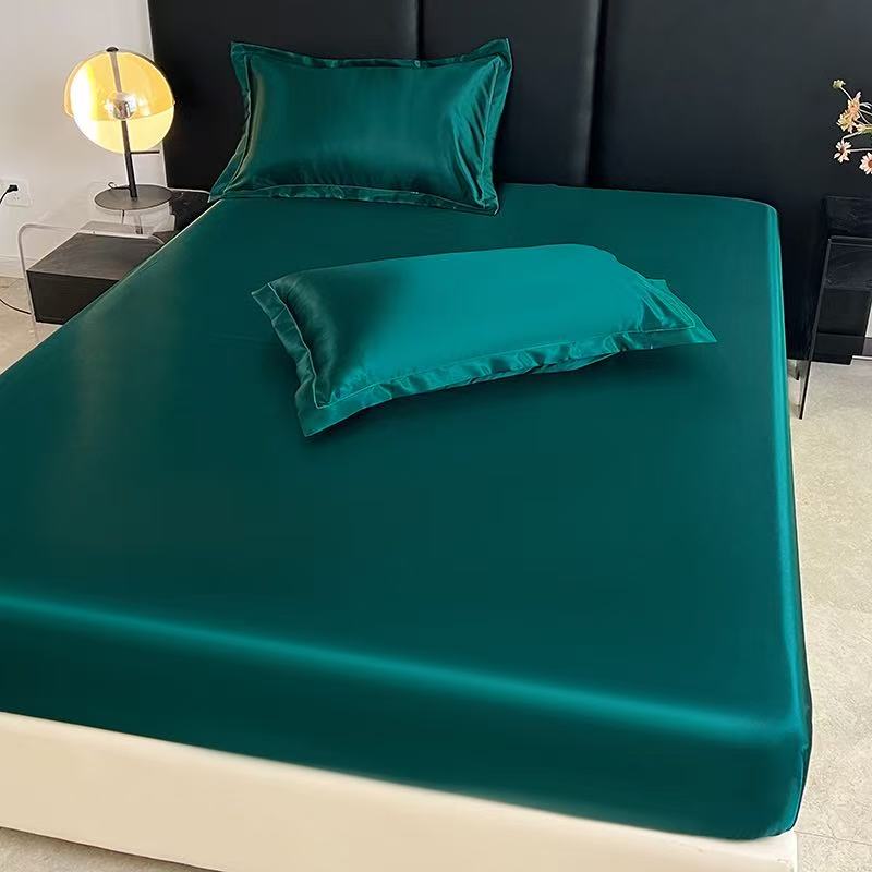 Satin Elastic Fitted Sheet Solid Mattress Cover  for Single Double Couple King Queen Full Twin Bedsheet  (No Pillowcase)