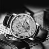 Men's Transparent Bottom Hollow-Out Leather Strap Quartz Watch