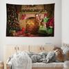 Christmas Fireplace Tapestry Wall Hanging Christmas Tapestry Backdrop with Xmas Balls Art Wall Decor Christmas New Year Party