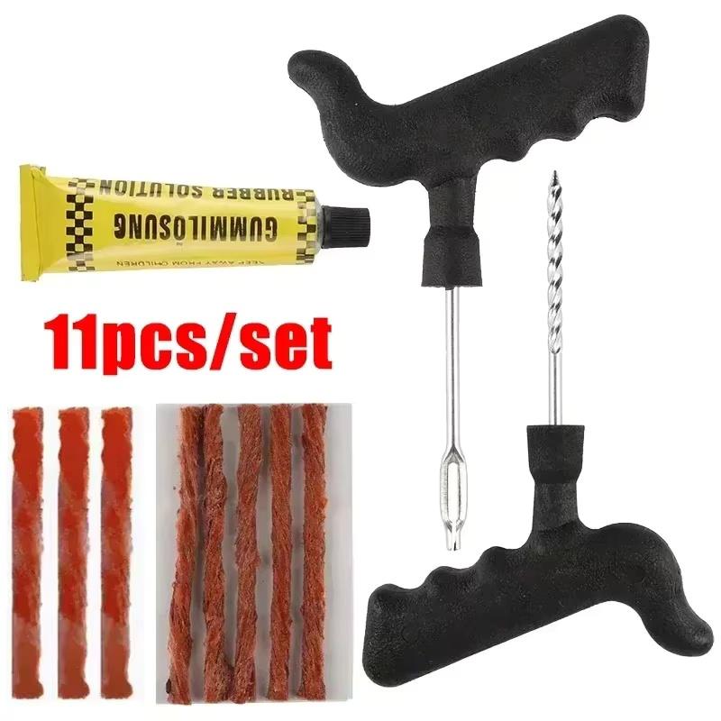 Heavy Duty Truck SUV Tire Repair Kit - Tubeless Puncture Plug Set w/Rubber Strips & Studding Tool for Car Motorcycle