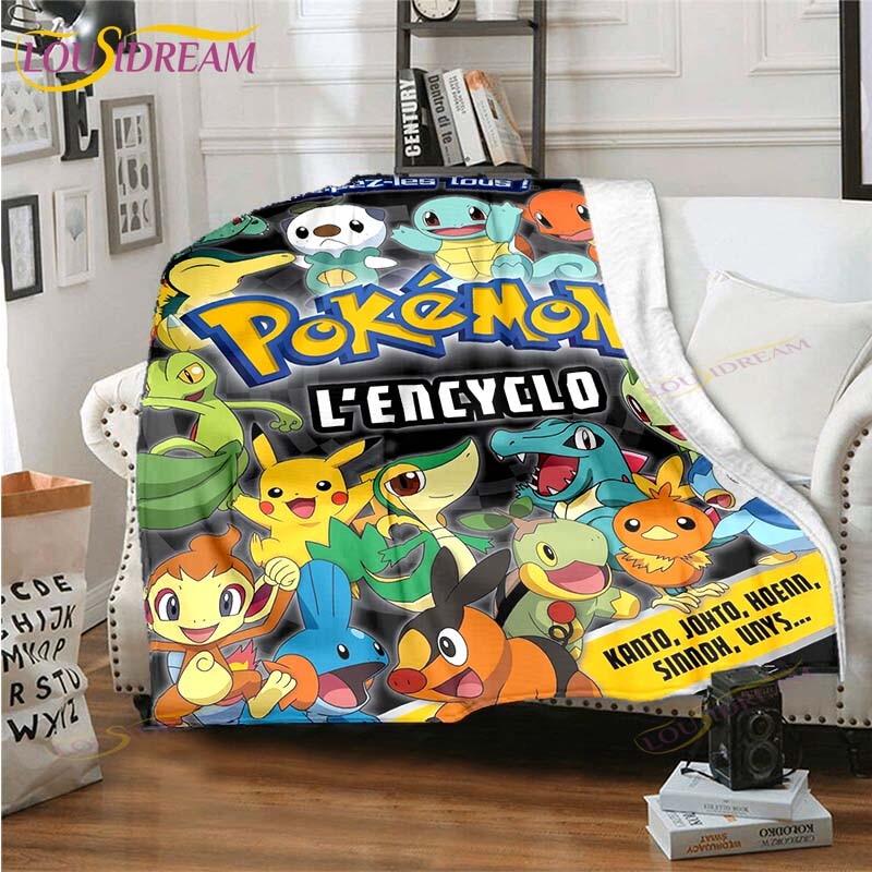 Cartoon Pokemon Printed Pikachu Fleece Plush Blanket Soft Warm Blanket for Adults and Children Bedroom Sofa Gift  Picnic Blanket