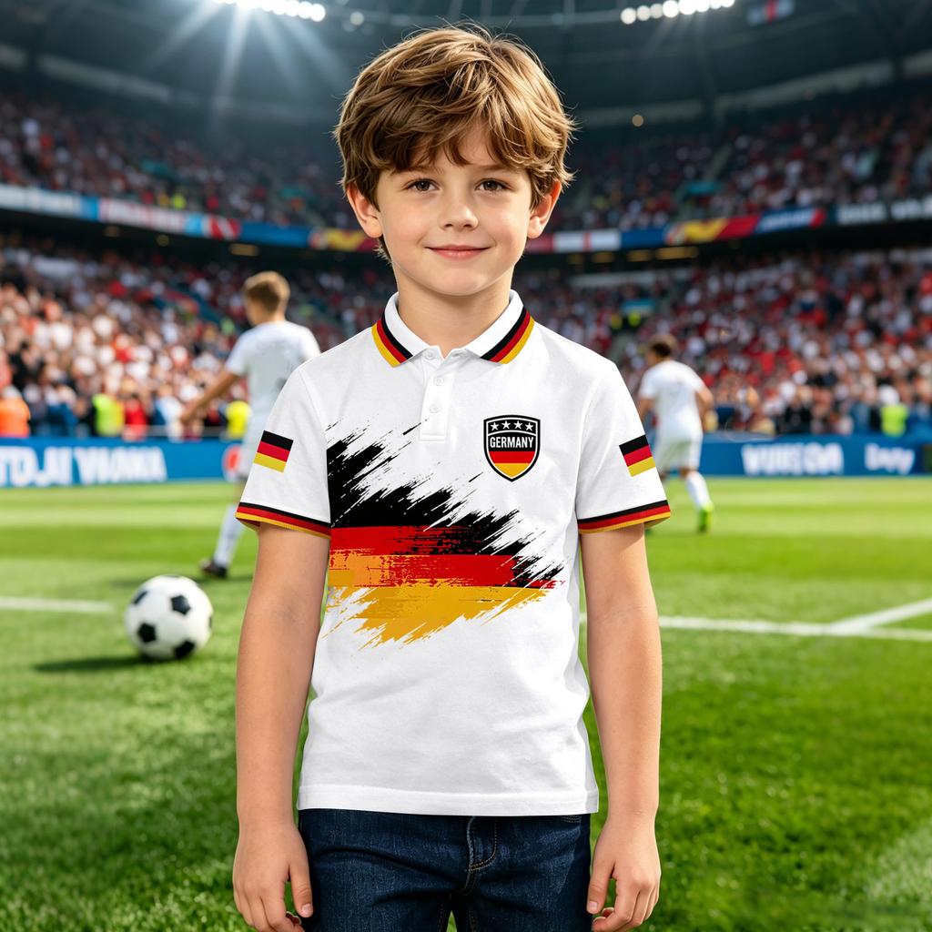 Children's Polo Shirt with National Flag Graphic Print Short Sleeve Button Collar Casual Fit for Boys and Girls Suitable for Everyday Wear