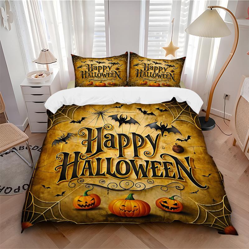 3pcs Halloween Happy Day Quilt Cover Set - Soft & Comfortable Polyester Fabric, All-Season Breathable Comforter Set For 1 Quilt Cover & 2 Pillowc