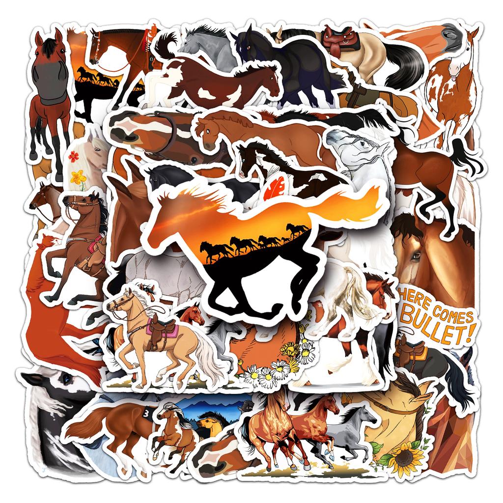 50 Horse Graffiti Stickers Cartoon Animal Stickers Children's DIY Skateboard Mobile Suitcase Stickers Waterproof