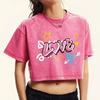 Cartoon Love Art Print Washed T-Shirt Women Fashion Crop Washed Tee Shirts Cotton Summer Tops Short Sleeve Female