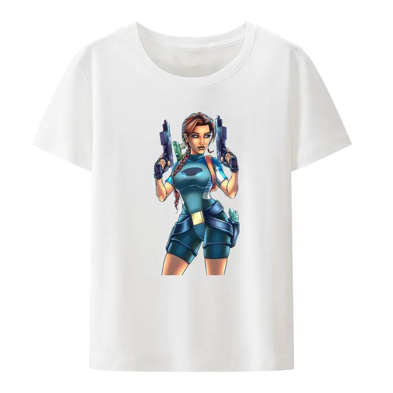 Tomb Raider Lara Croft Black White Print T Shirt Men Women Short Sleeve Oneck Fashion Streetwear Creative Popular Hipster Shirt
