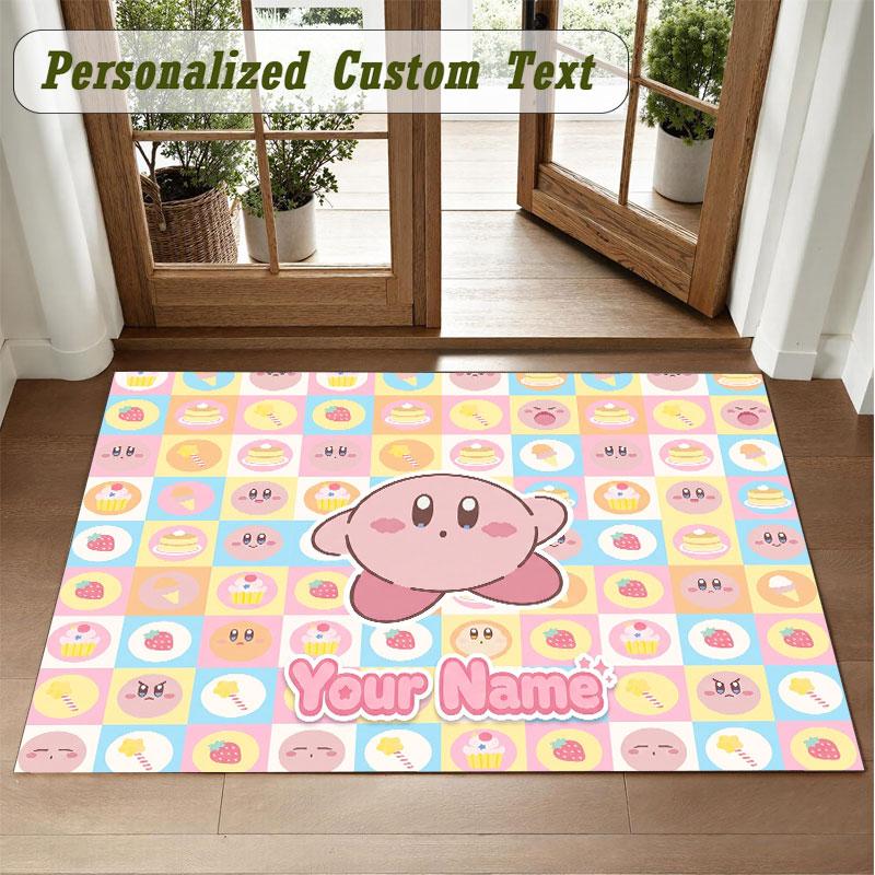 Crystal Velvet Square Rug Custom NameKirby Pattern Non Slip Home Floor Decor Rug