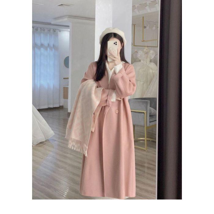 Women's Mid-Length Wool Blend Coat - Autumn/Winter, Over-the-Knee, Cotton-Padded, Double-Breasted, Loose Fit, Straight Cut, Thick Windbreaker.