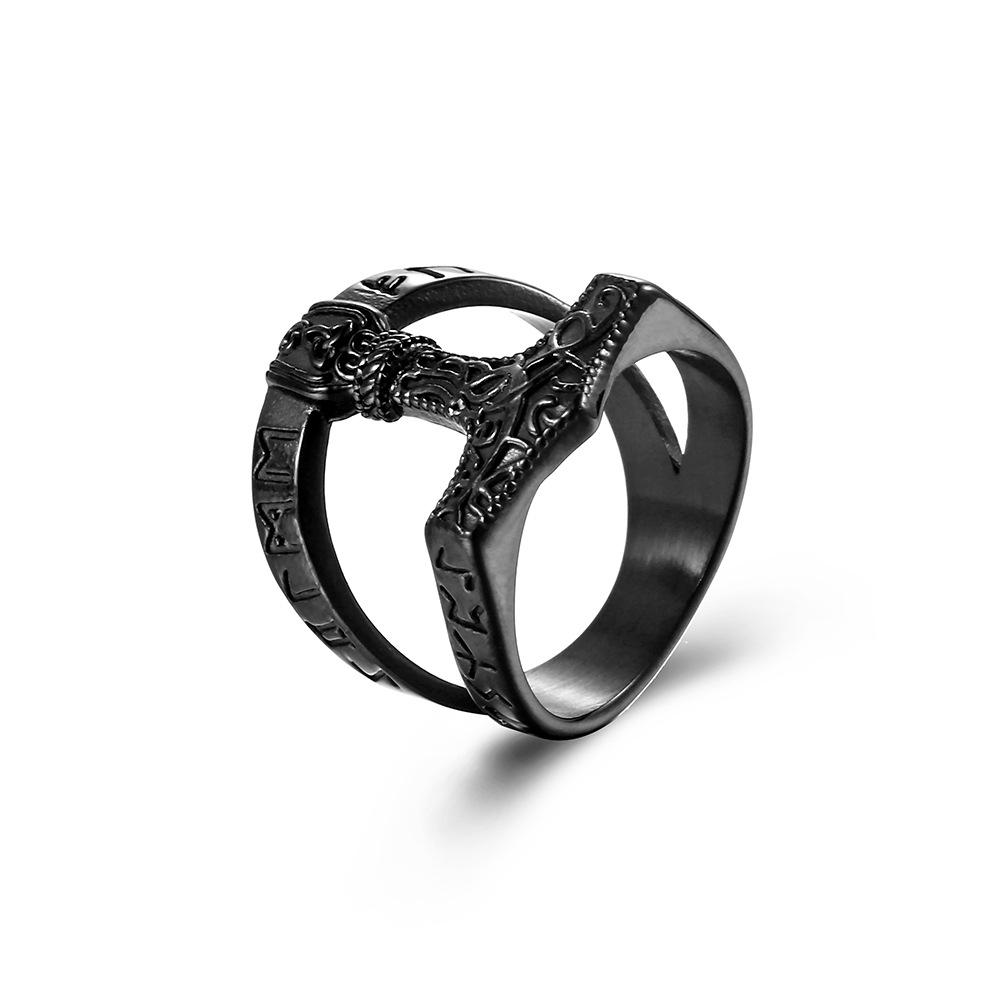 Retro Nordic Viking Text Thors Hammer Titanium Steel Ring for Men