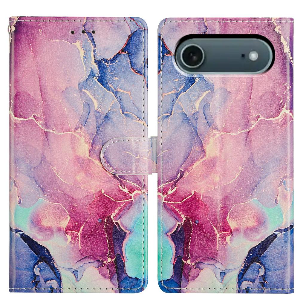 Für iPhone 17 Air Hülle Musterdruck Brieftasche Ständer Klappbar Leder Handyhülle mit Riemen