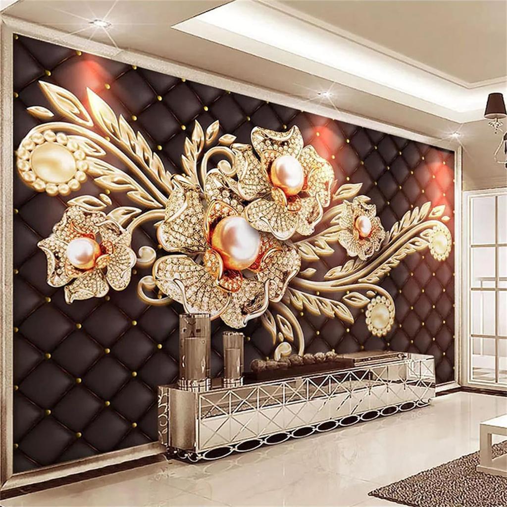 3d Jewel Diamond Pearl Flower Wall Murals European Style Soft Bag Background Mural Living Room Bedroom Wallpaper