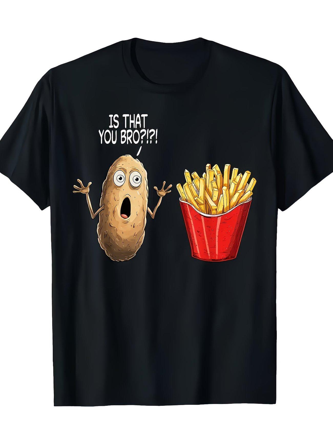 Black Men s French Fries Humor T-shirt | Breathable Fabric 2XL