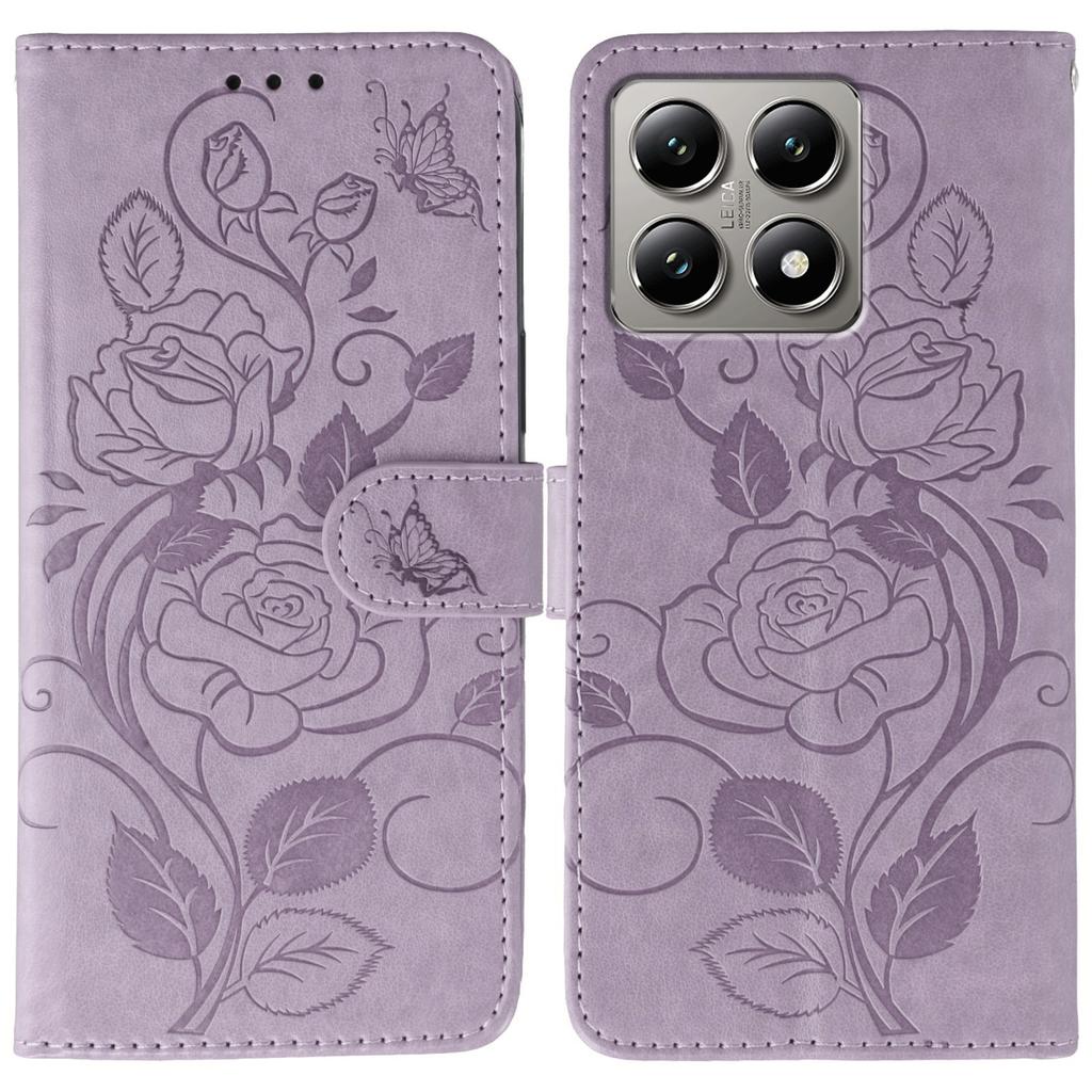 For Xiaomi 14T Pro Case Wallet Stand Imprinted Rose Butterfly PU Leather Phone Cover