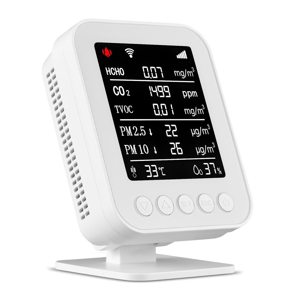 Indoor Air Quality Monitor Tuya App WiFi Formaldehyde Detector CO2 PM2.5 PM10 TVOC Tester Type-C