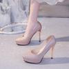 Fashion 12cm Ultra-high Heel Single Shoes for Women, New Style of Petite Pointed-toe Thin-heeled Waterproof Platform Sexy High Heels