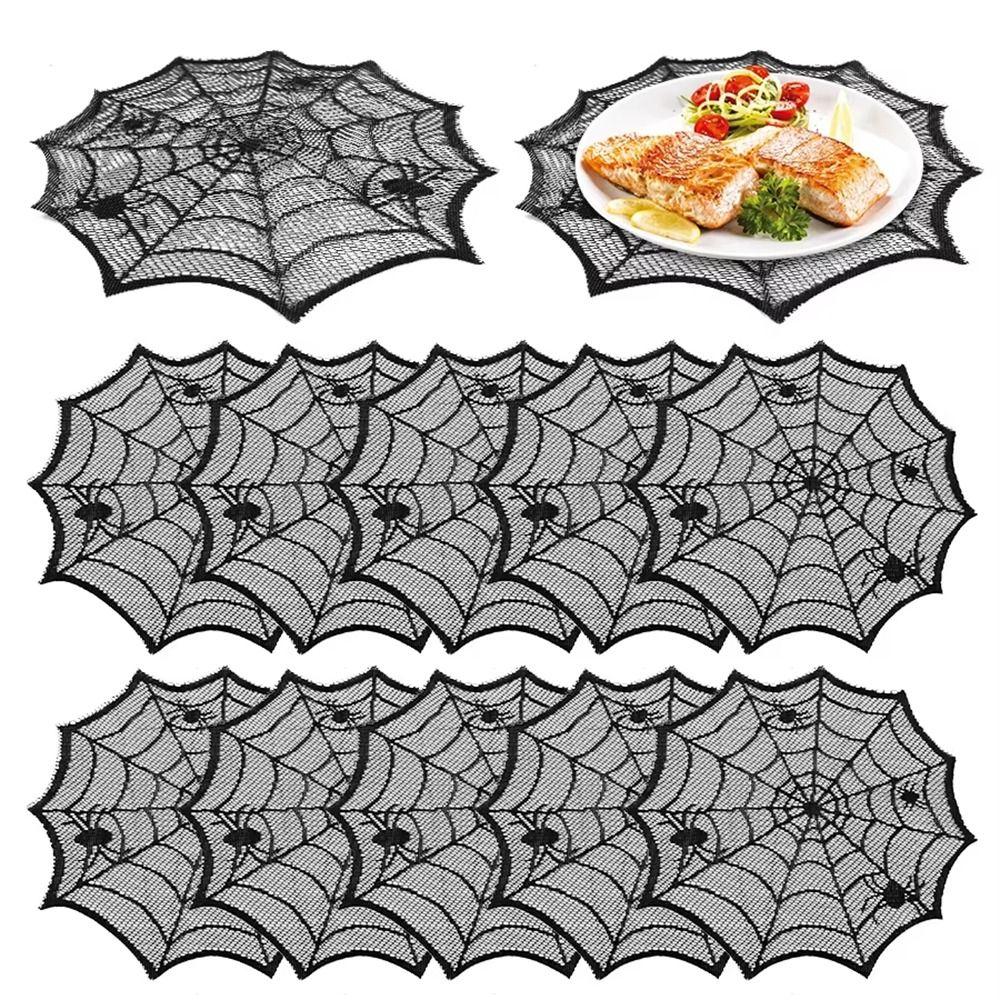 Hollow Out Spider Web Placemats Polyester Black Lace Placemat  Dinner Table Decoration