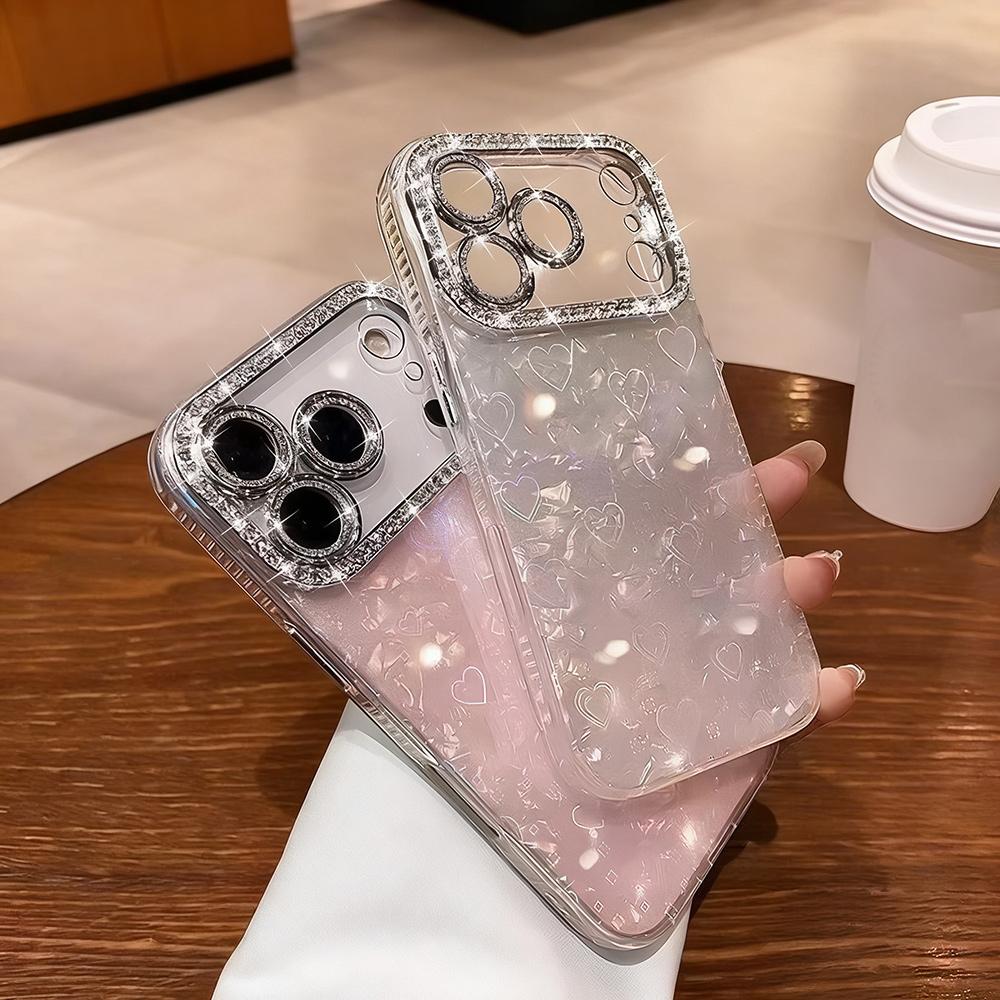 Shell Pattern Love Phone Case For 17 Pro Max 16 15 11 13 14 Plus 12 Air Bling Bling Glitter Protector Cover