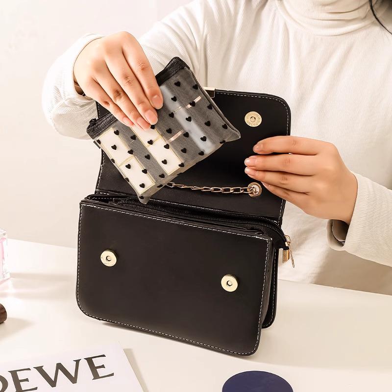 2024 Mini Mesh Kosmetiktasche & Kartenhalter für Damen - Lippenstift-Auffrischungs-On-the-Go-Täschchen