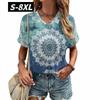 S-8XL Plus Size T-shirt for Women's Summer Short Sleeve Casual Tops Street Fashion V Neck T-Shirt Female Clothing Pullover