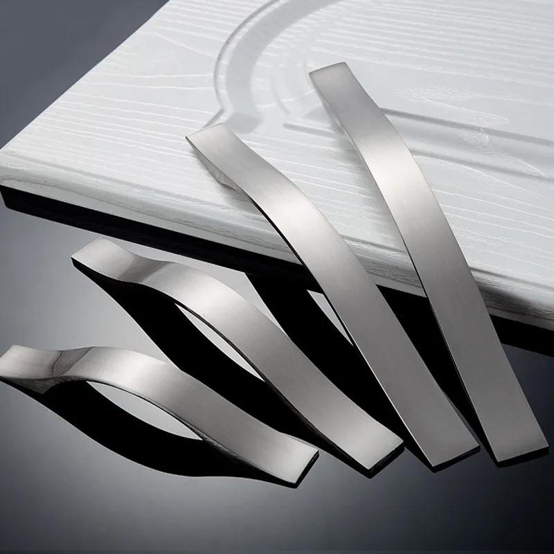Modern Wardrobe Door Handles Aluminium Alloy Brushed Silver Kitchen Drawer Cabinet Furniture Hardware Home Improvement