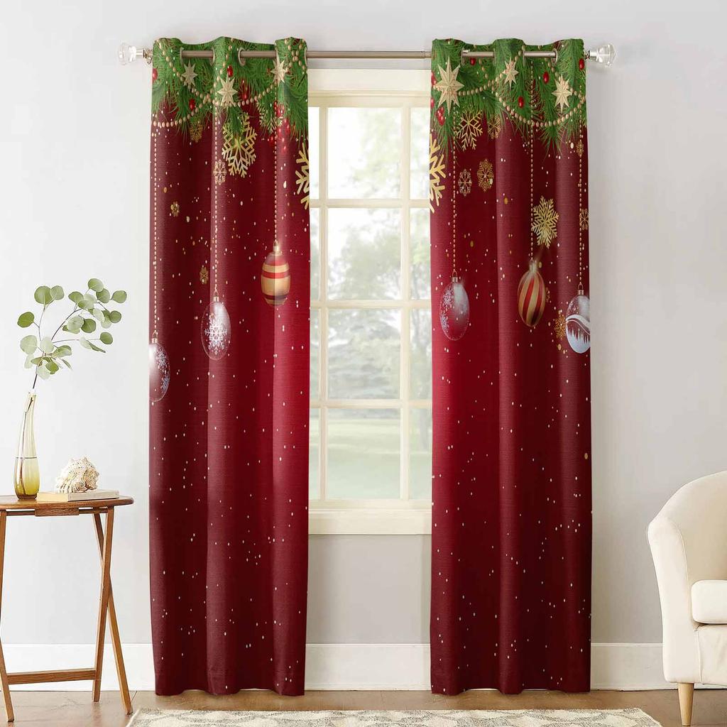 Christmas Lantern Ball Pine Branches Ribbons Snowflakes Blackout Curtains For Living Room Bedroom Window Treatment Blinds Drapes