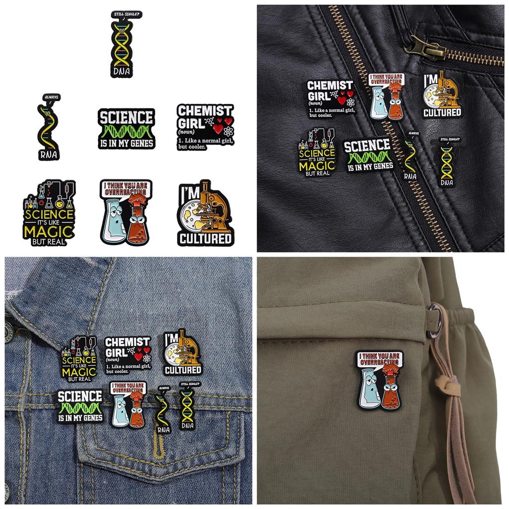 7 ks Brož s chemickou strukturou Vtipné klopové odznaky Série chemie a biologie Smaltované odznaky pro dekoraci košile a oblečení