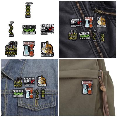 7 Pcs Chemical Structure Brooch Funny Lapel Pins Chemistry Bioscience Series Enamel Pins for Shirt Clothing Decoration