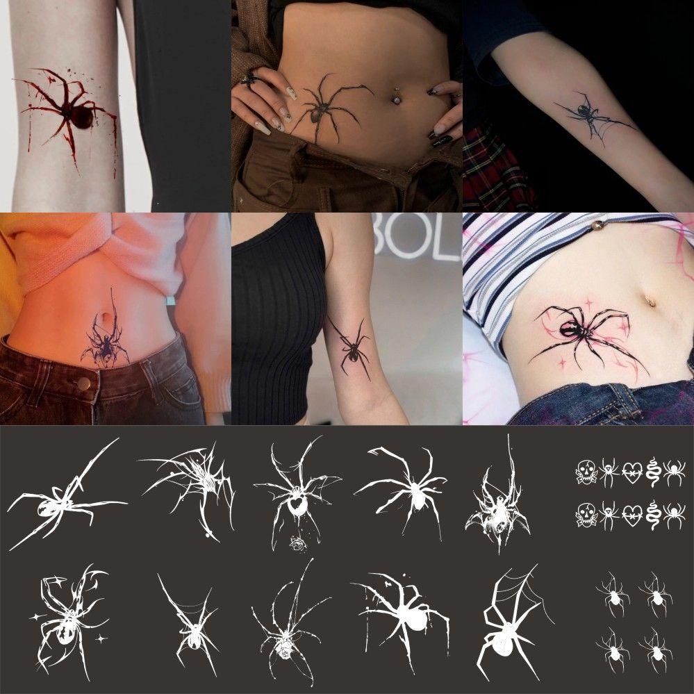 

Набор тату-наклеек с пауками, 12 листов, украшение на Хэллоуин, узор с черепом, водостойкая и долговечная временная татуировка