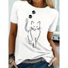 Cat Print T-shirt Short Sleeve Crew Neck Casual Top for Summer Spring Women's Clothing