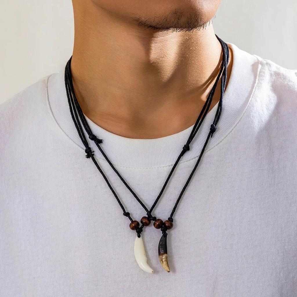 Simple Gun Black Color Wax Cord With Pendant Necklace for Men Small Round Rings Charm Choker Jewelry Collar Party Street