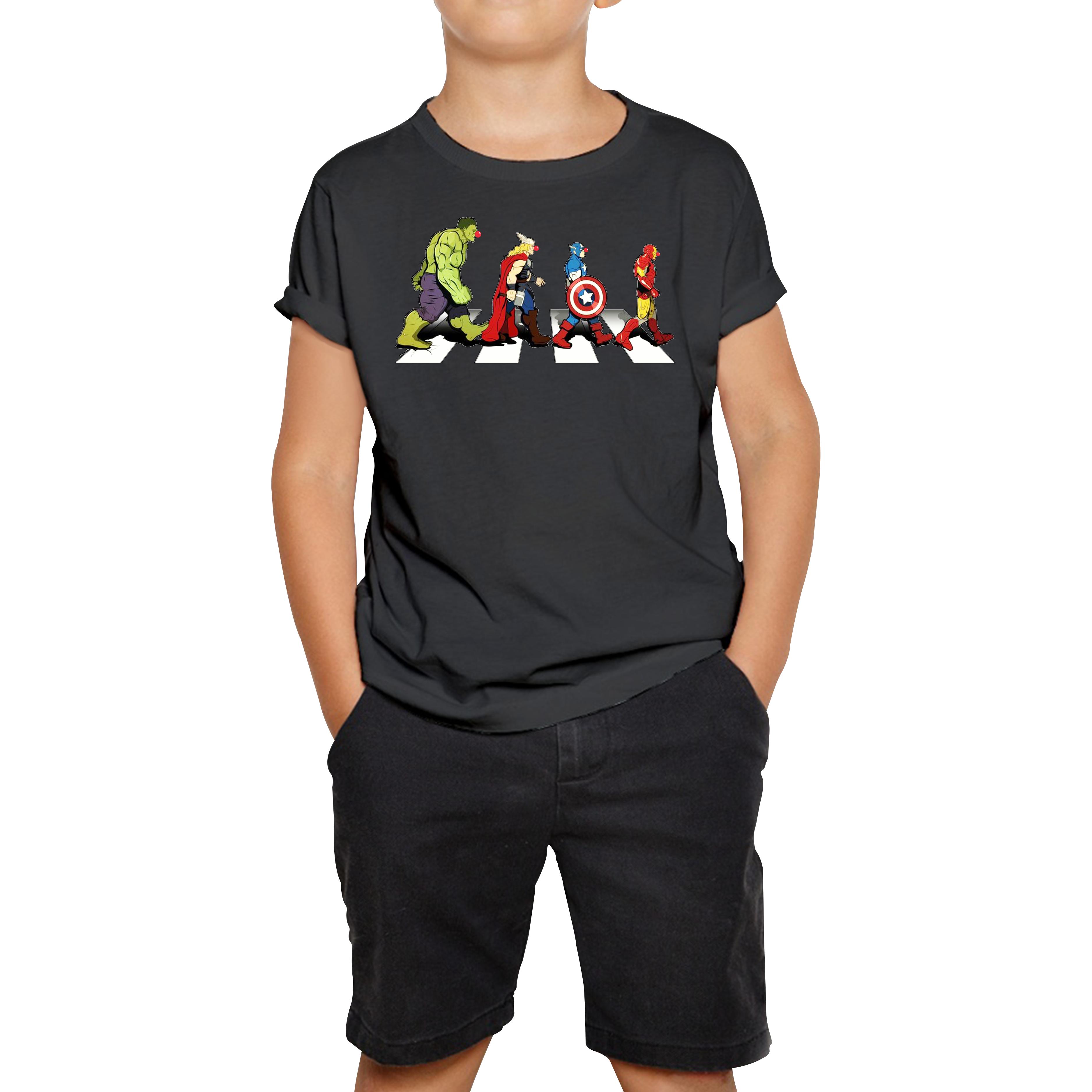 Hulk Thor Captain America Iron Man Marvel Avengers Abbey Road Red Nose Day Kids T Shirt 160