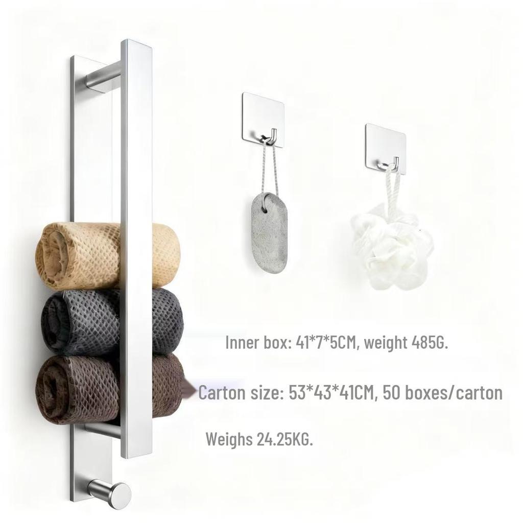 Edelstahl Handtuchstange ohne Bohren mit Haken - Wandmontierte vertikale Stange