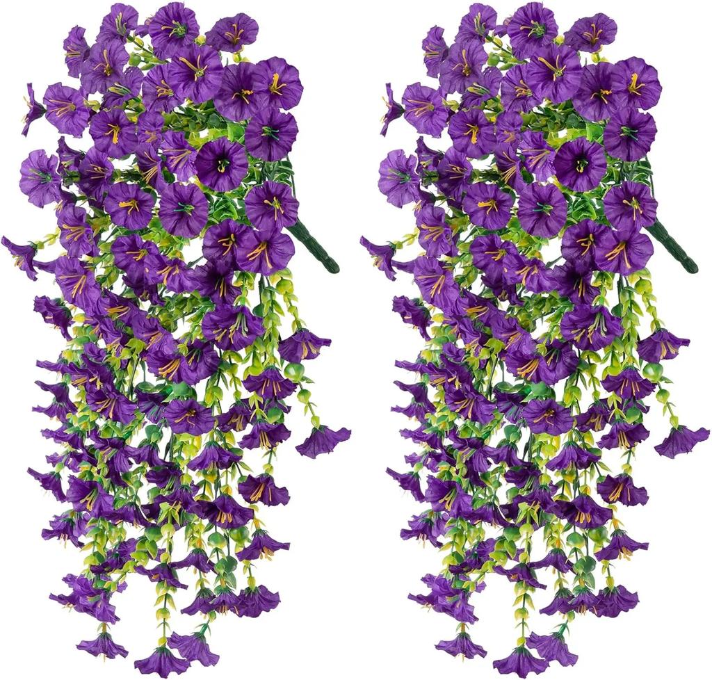 Artificial Faux Plants Flowers Fake Silk Fuchsia UV Resistant Realistic Morning Glory for Hanging Planter Porch Patio Decor