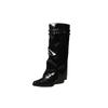 Niche Double Buckle Belt Decorative Sleeve Trouser Tube Boots Tall Women's Retro Thick Heel Western Cowboy Boots