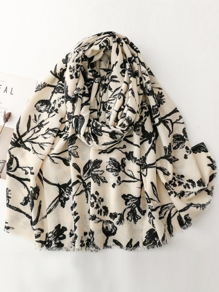 Elegant Women Silk Scarf Wrap Shawl Retro Floral Print Sunscreen Bandanas Hijab Mujer Boho Scarve Pareo Casual Beach Summer New