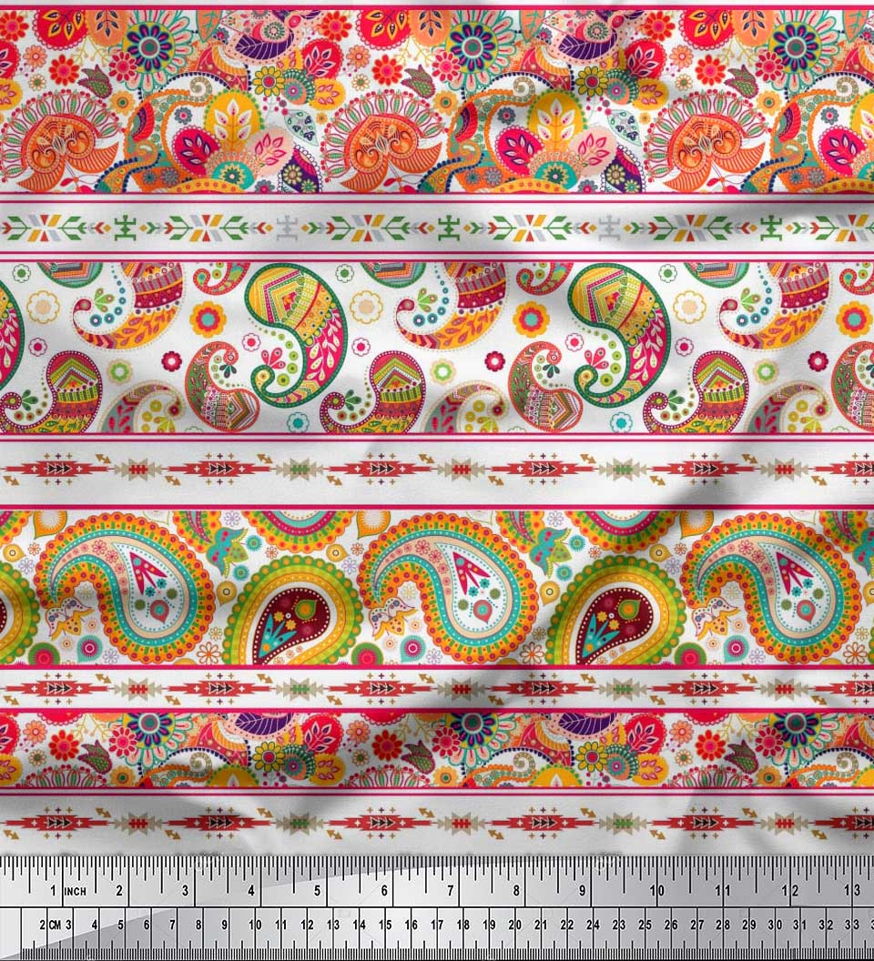 

Японська креп-атласна тканина Soimoi в смужку, тканина з квітковим декором і пейслі з принтом, метр 42 дюйма 42 Inch Wide - Poly Crepe білий