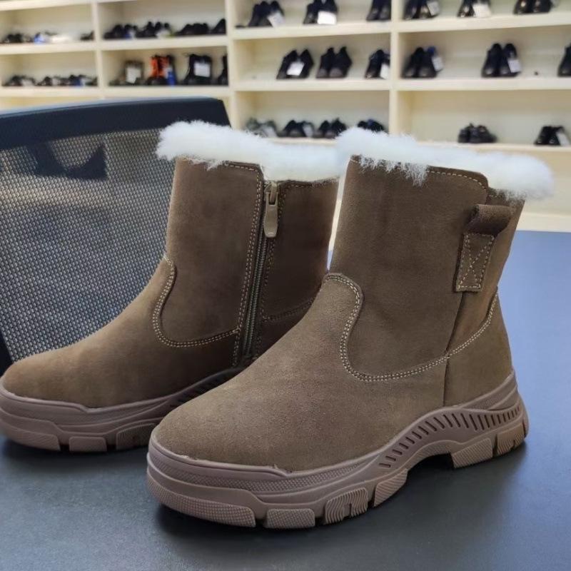 

Couple winter thickened wool boots warm and cold-proof short boots thick-soled snow boots side zipper wool integrated boots 46 светло-коричневого