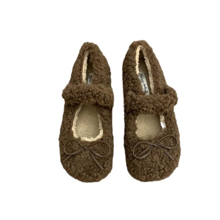 Fairy Wind Lamb Wool French Wool Shoes Female 2025 Winter New Sole with Mary Jane Doudou Cotton Shoes