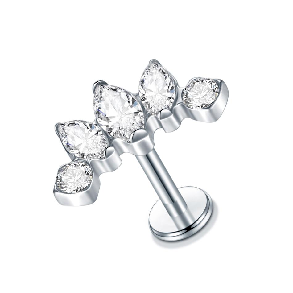 1Pc G23 Titanium Labret Ear Tragus Earring Stud Internally Threaded Zircon Lip Rings Cartilage Helix Piercing Body Jewelry 16G