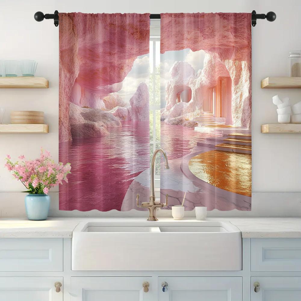 

2pc, Drapes Pink Polyester,Without Electricity Family Party Decoration Use for Indoor Celebrations, Room Decor 29x65in(75x166cm)