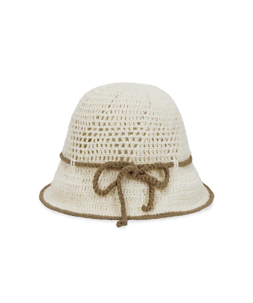 Bajal Heart Chain Crochet Ribbon Bucket Hat Beige