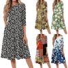 Damen Freizeitmode Runder Hals Dreiviertelarm Bedrucktes Midi-Kleid
