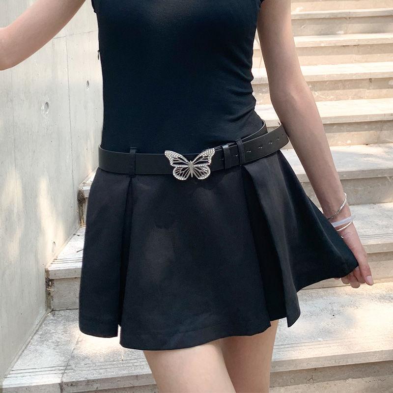 Shiny Y2k Rhinestone Butterfly Metal Buckle Womens Belt For Elegant Skirt Enhancements