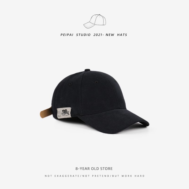 Hat Female Japanese-Style Retro Side Patch Pure Color Baseball Cap Minimalist Casual Spring and Summer Sun Hat Soft Peaked Cap Men