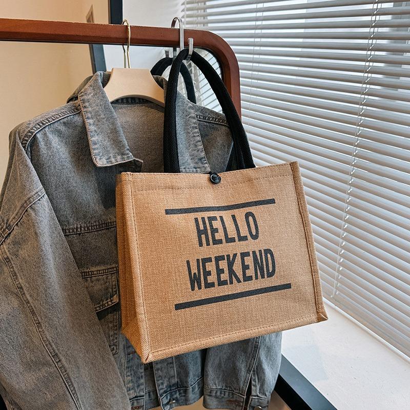 Linen bag handbag new simple letter large capacity tote bag shoulder crossbody commuter canvas tote bag
